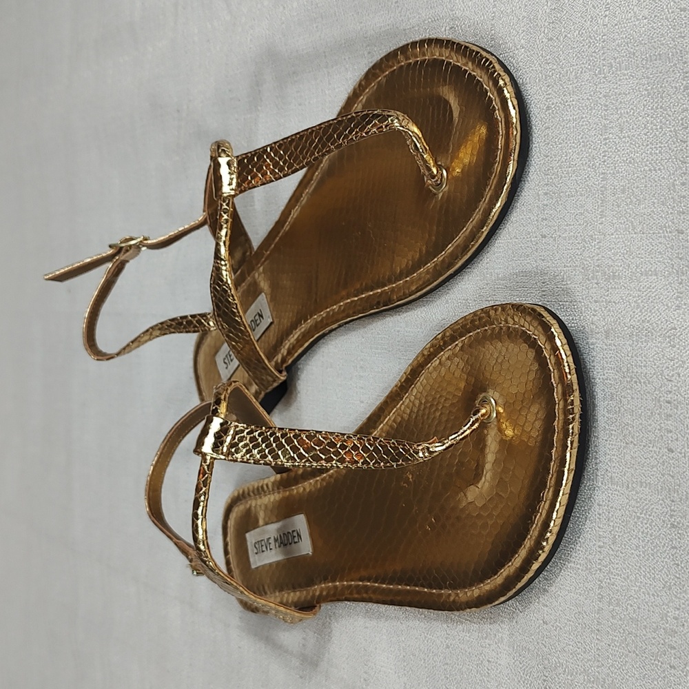 Steve Madden Gold Strappy Crocodile Casual Summer Sandals Size 9.5 - Picture 1 of 6